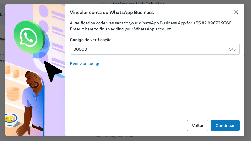 Tela da Meta solicitando o código de verificação
