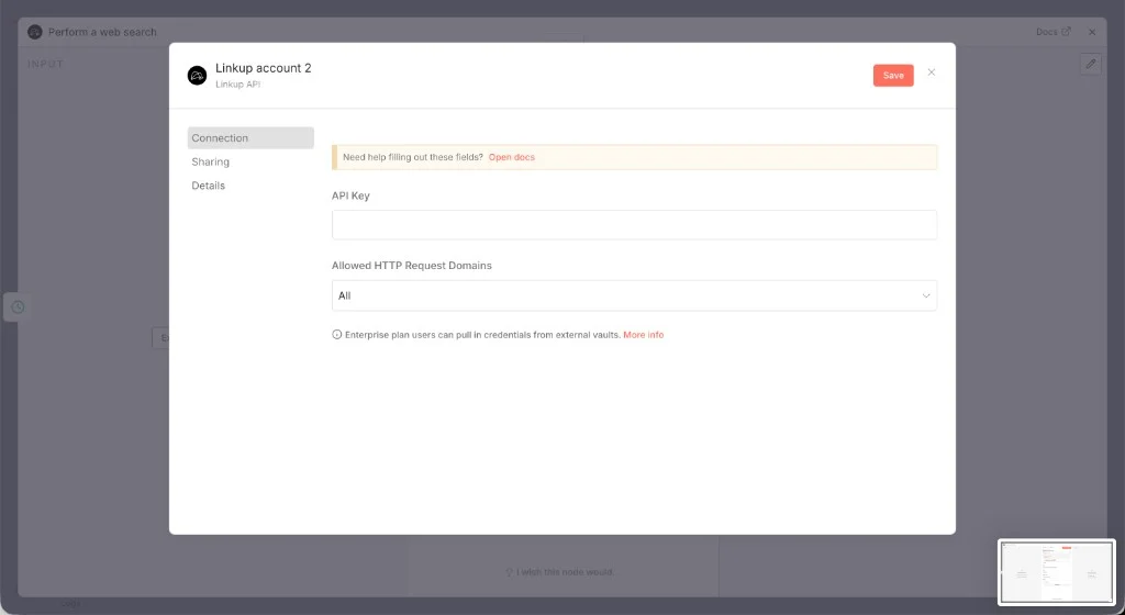 Add your Linkup API key in n8n