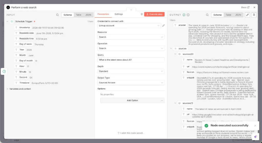 Run a Linkup search in n8n