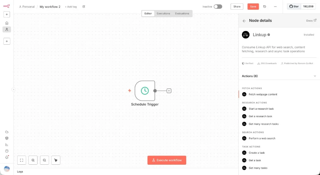 Select a Linkup endpoint in n8n