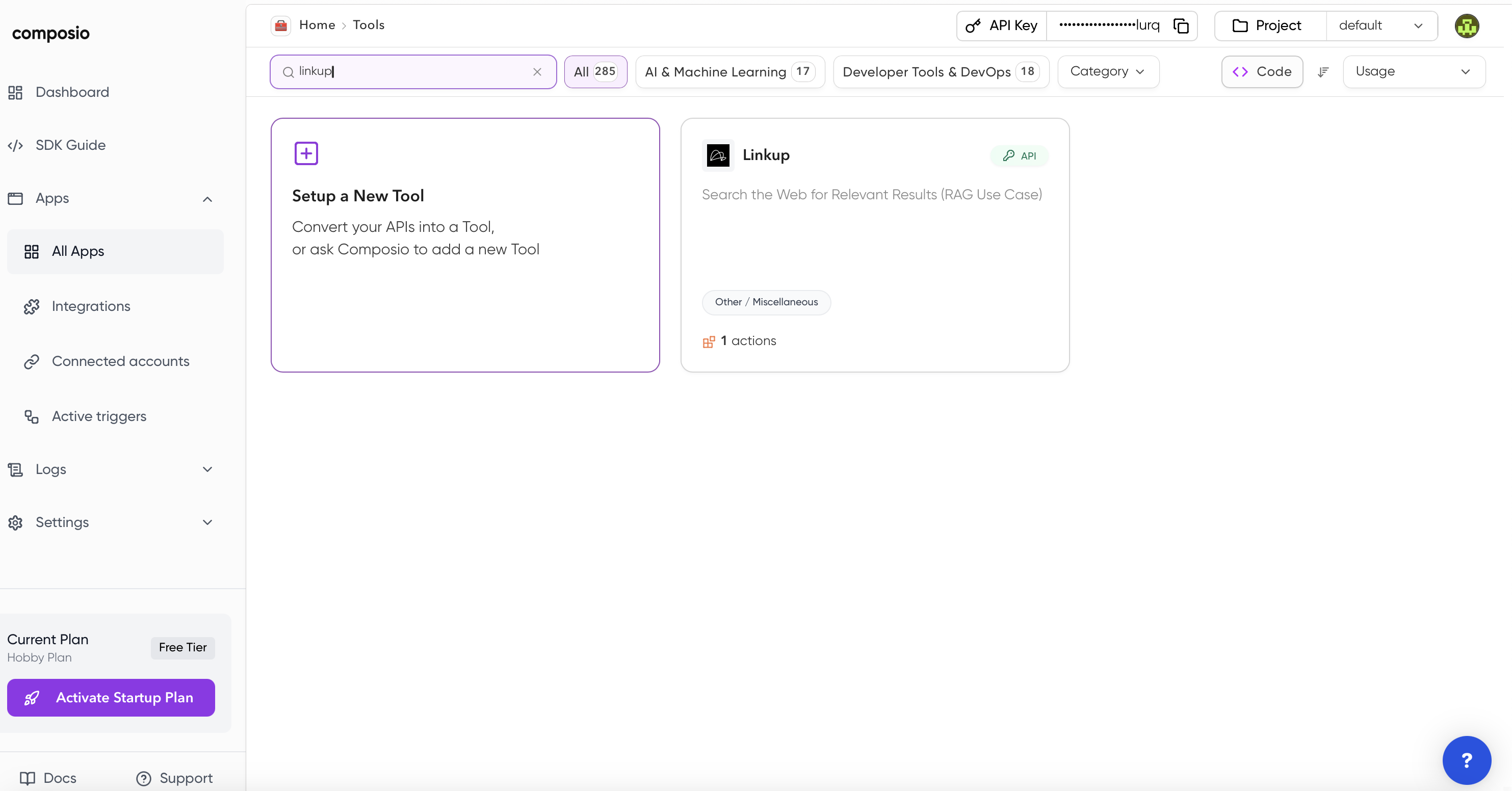 Search results showing Linkup