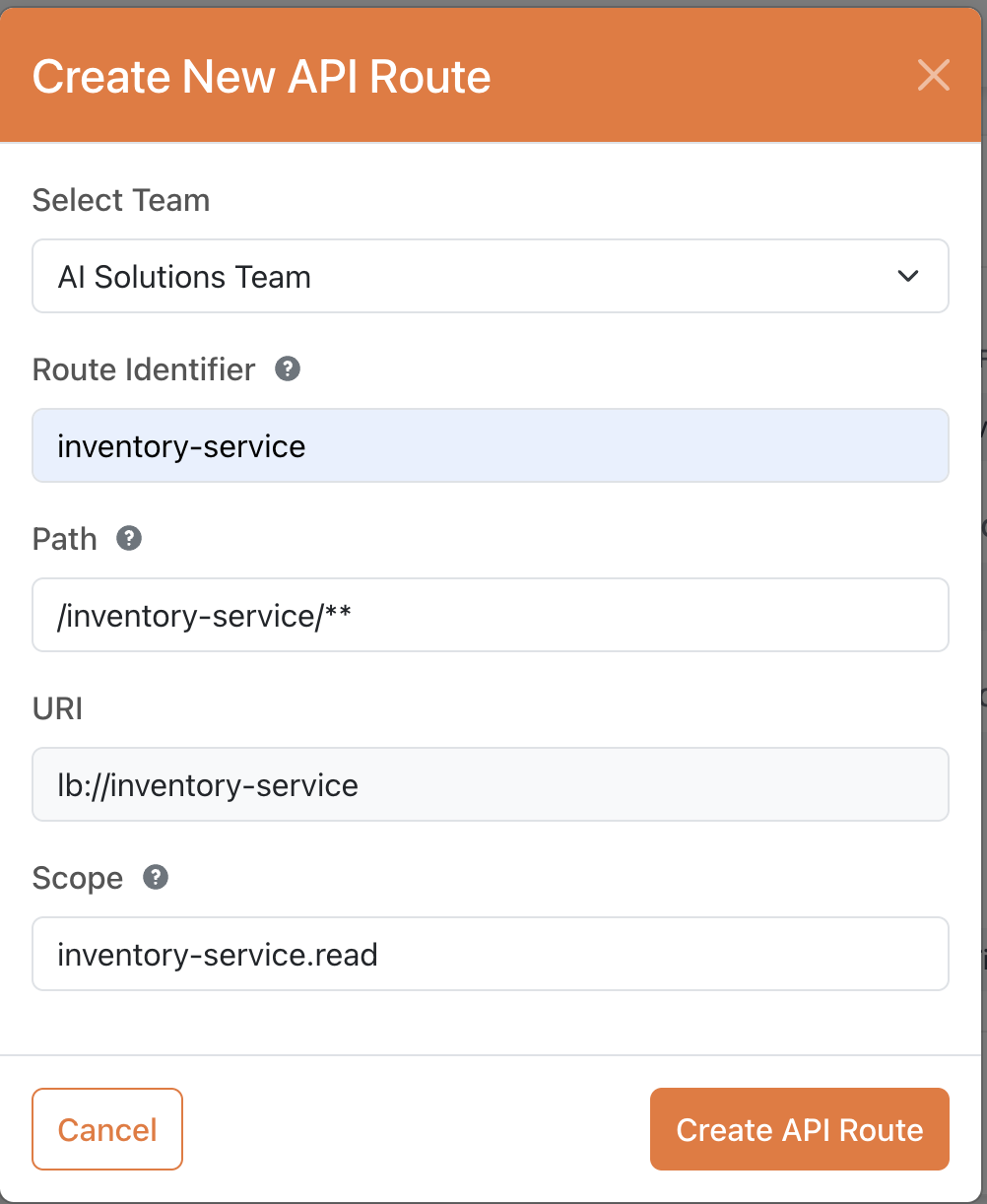 Creating an API route in the Edge Service admin interface