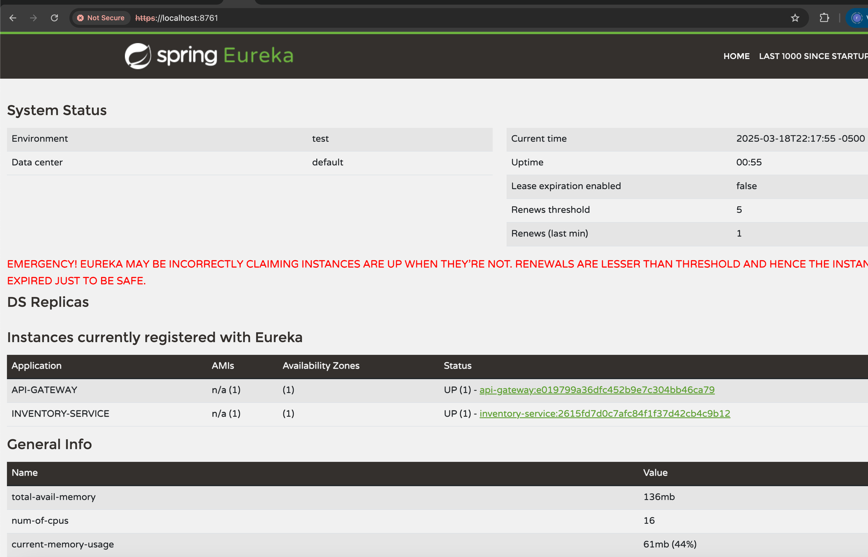 Inventory Service registered in Eureka