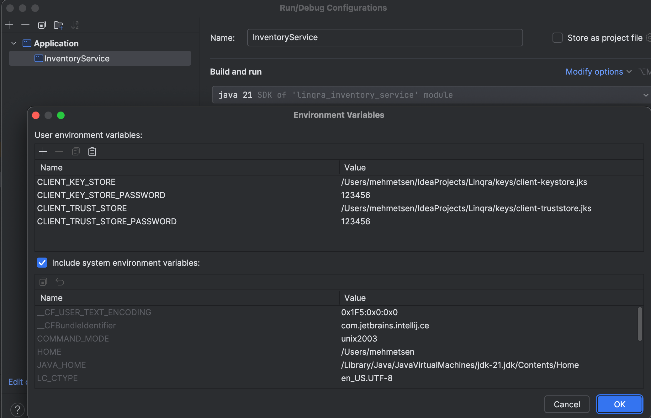 Inventory Service Environment Variables