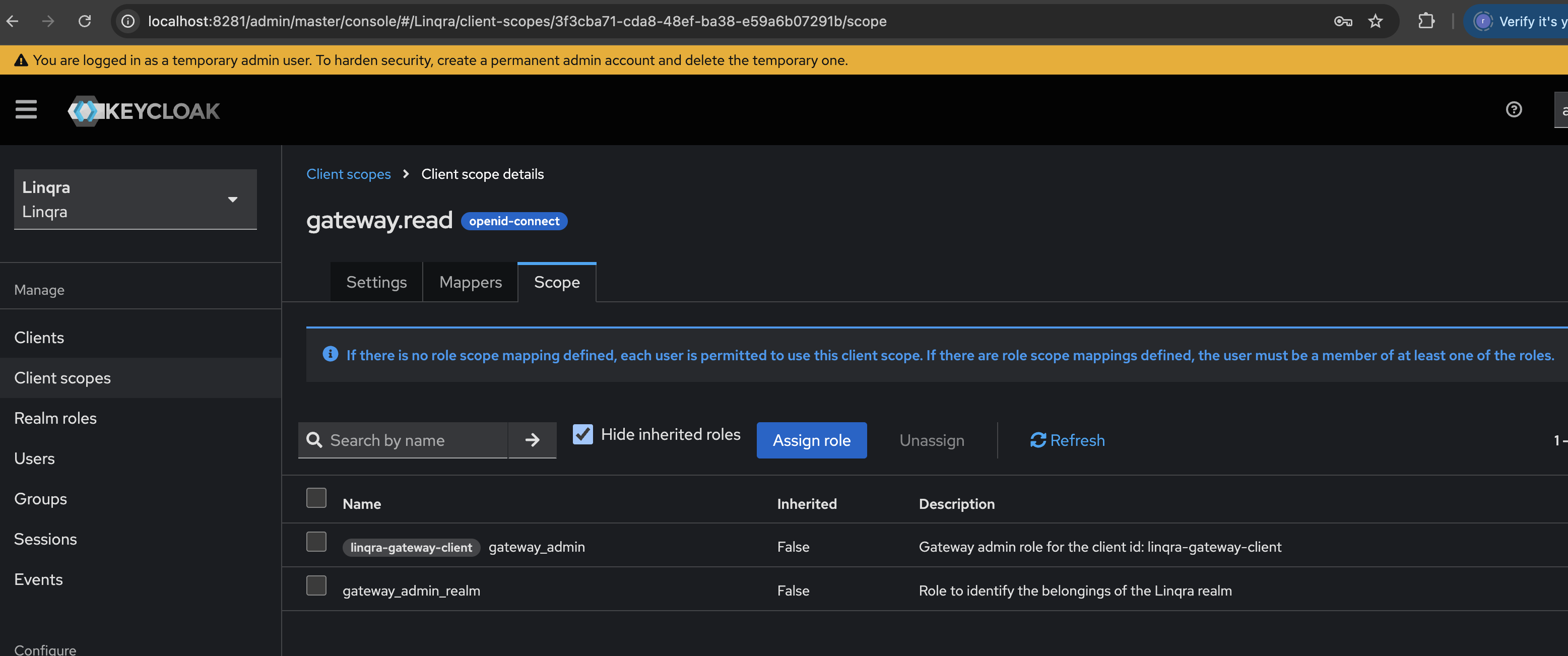 Assigning roles to gateway.read client scope