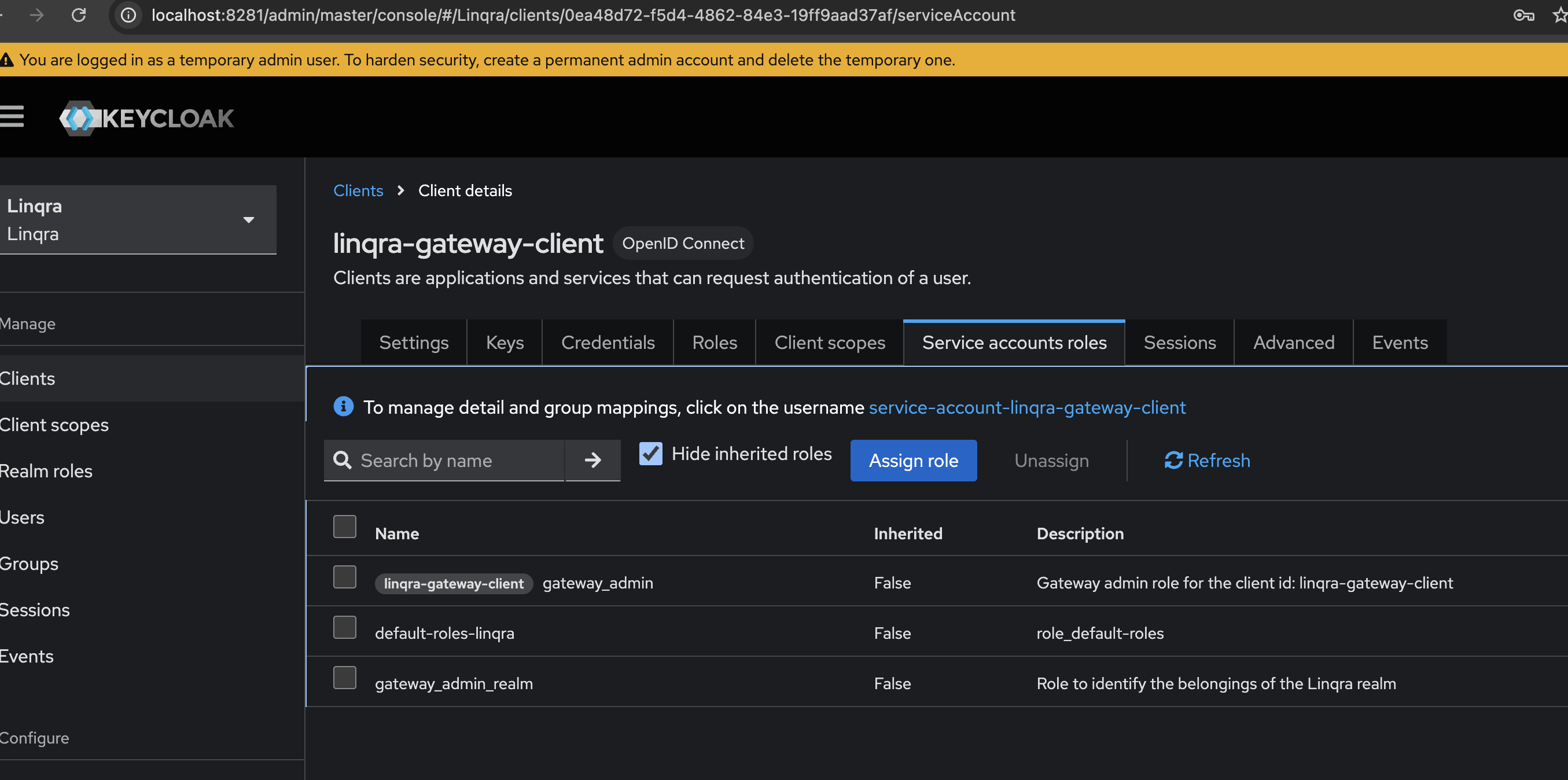 Assigning roles to service account