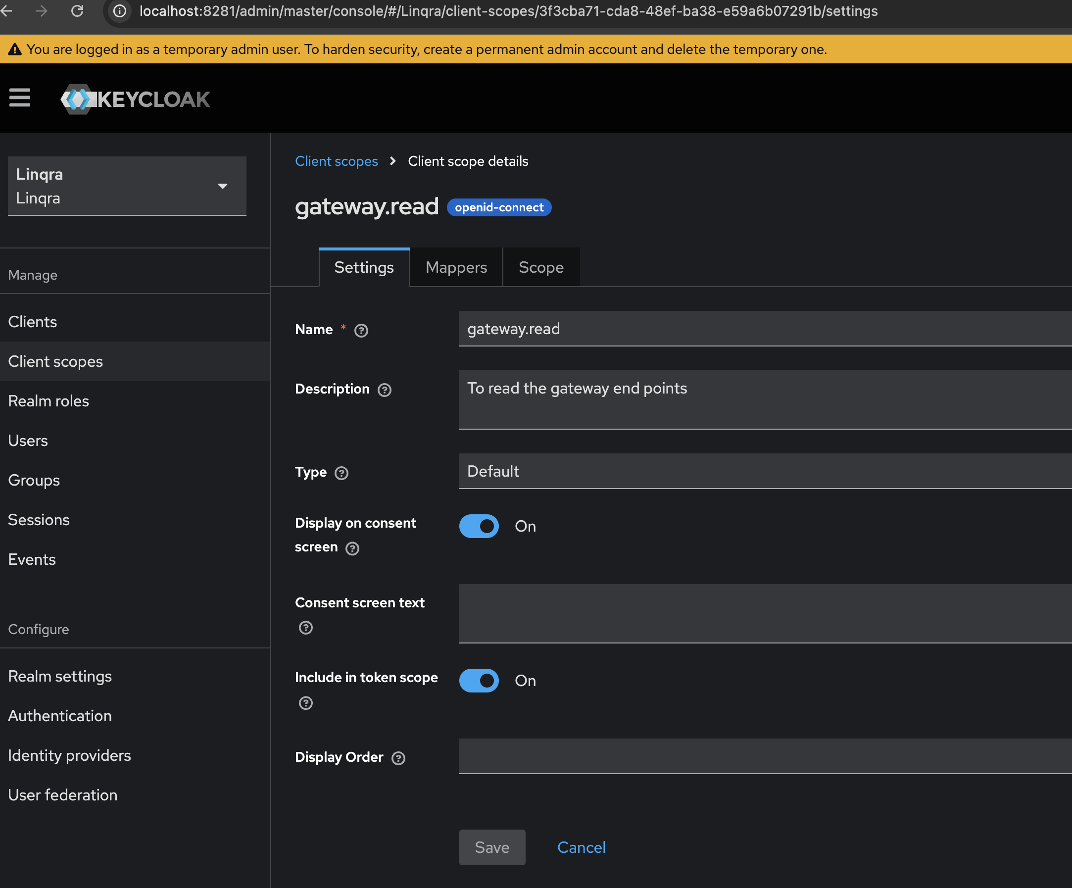 Creating gateway.read client scope