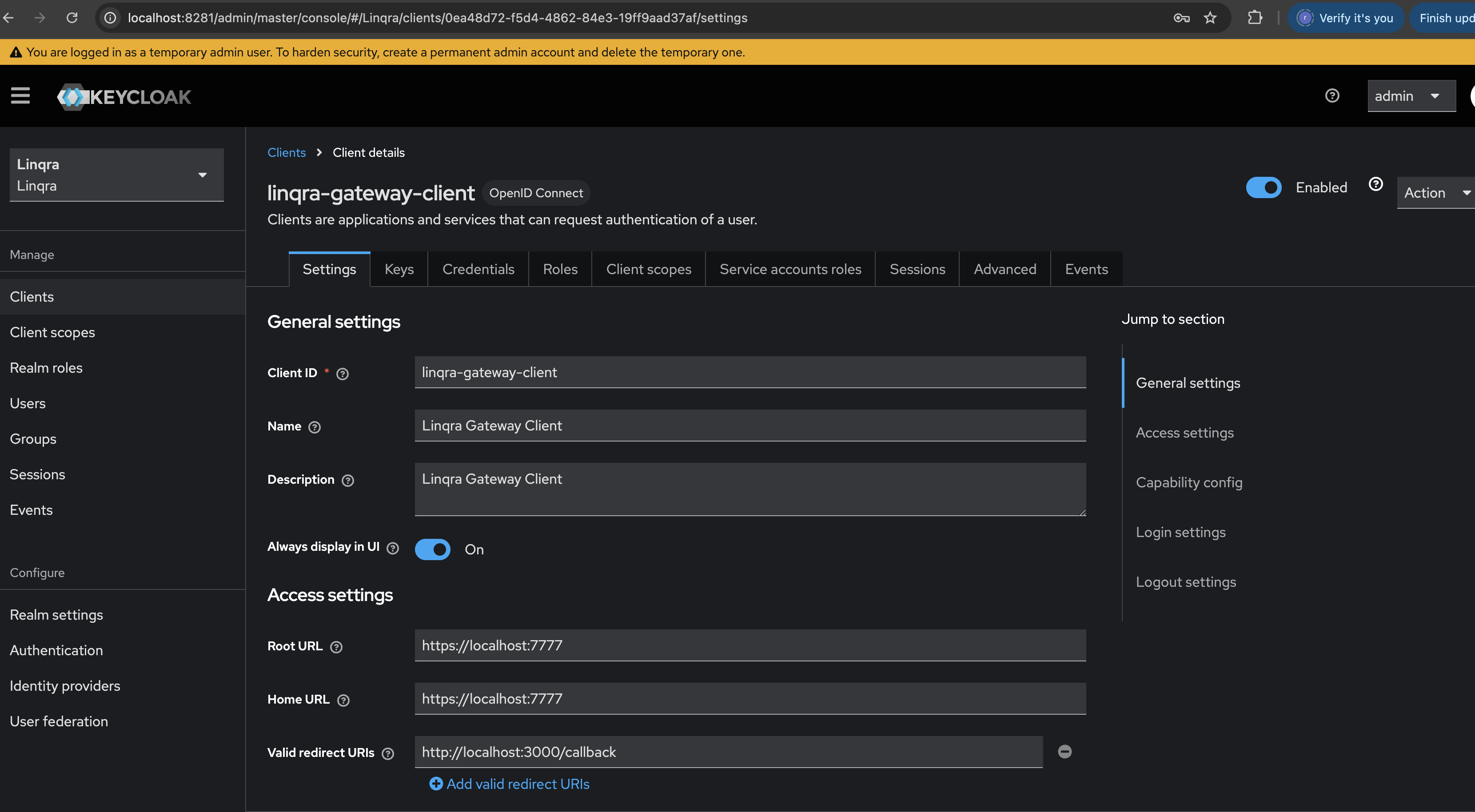 Creating new client - General Settings
