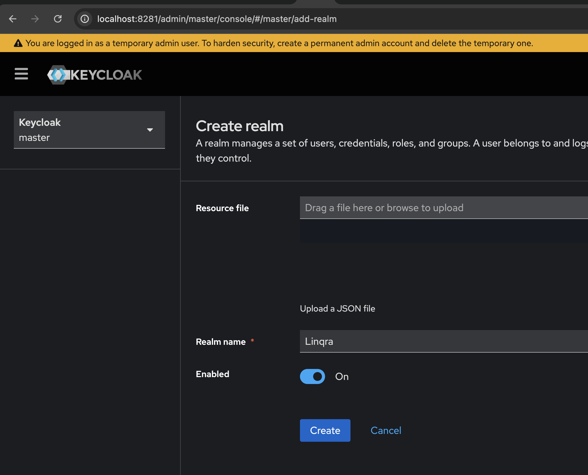 Creating new Linqra realm in Keycloak