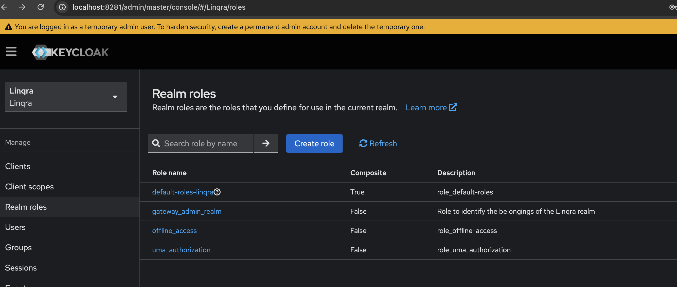 Creating gateway_admin_realm role