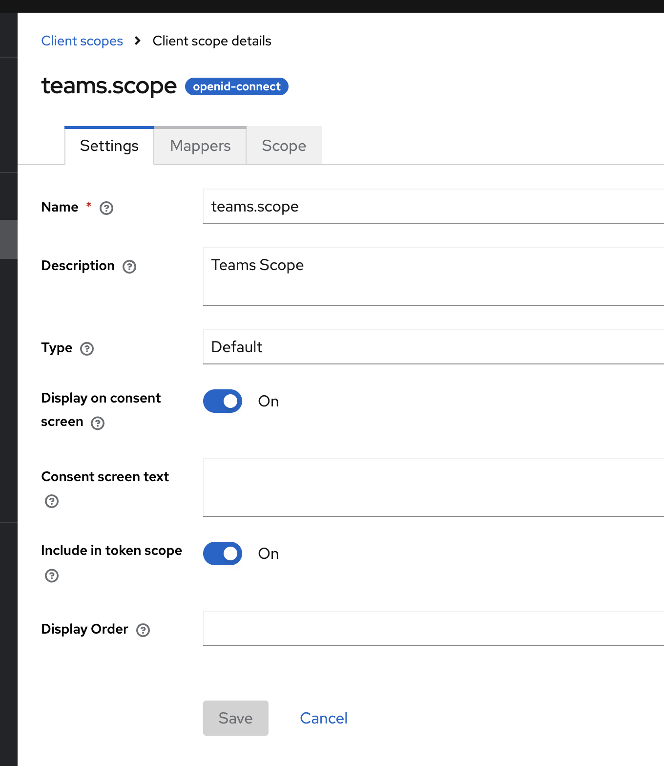 Creating team.scope client scope