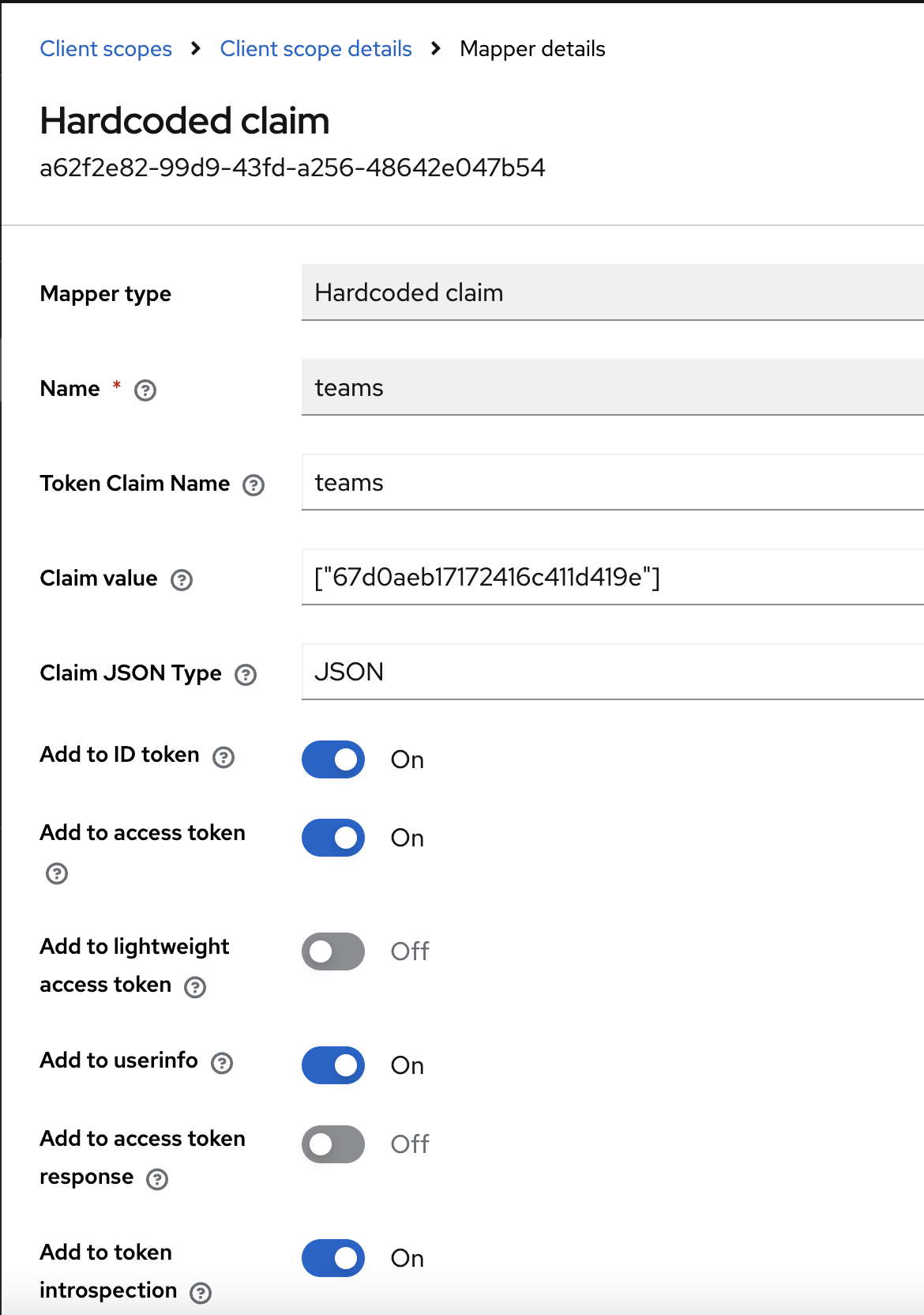 Creating teams hardcoded claim mapper in team.scope