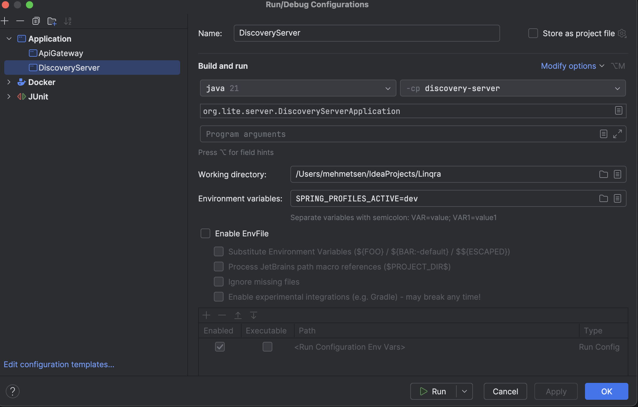 IntelliJ IDEA Discovery Server Configuration