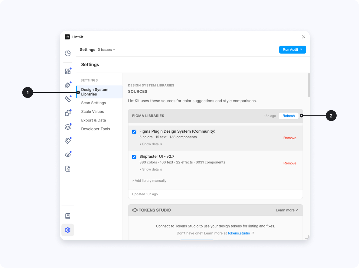 Settings panel showing library management and integration options