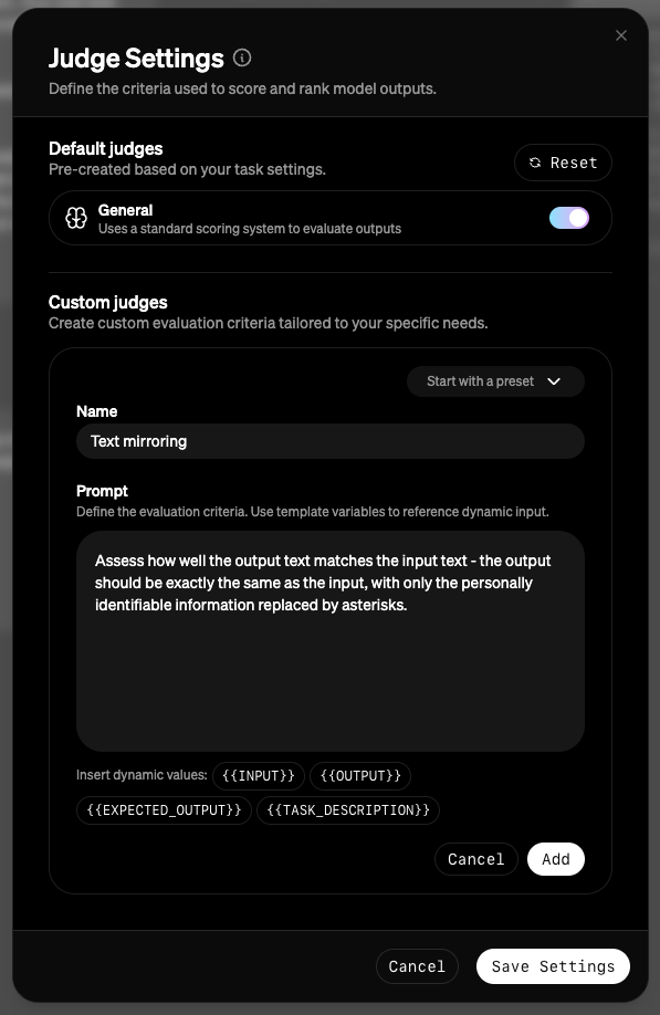 Screenshot of workbench judges