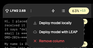 Screenshot of workbench model deployment dropdown