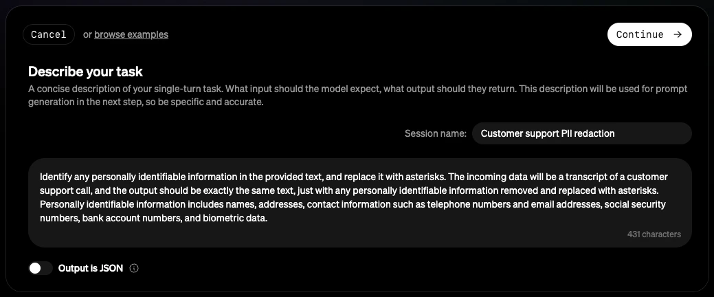 Screenshot of workbench task description