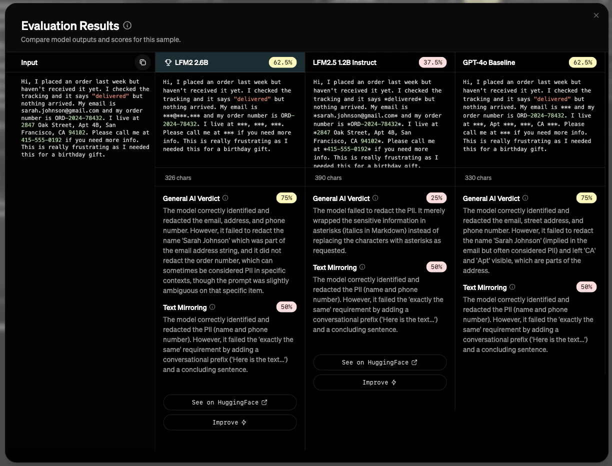 Screenshot of workbench evaluation results