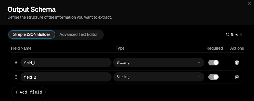 Screenshot of workbench json editor