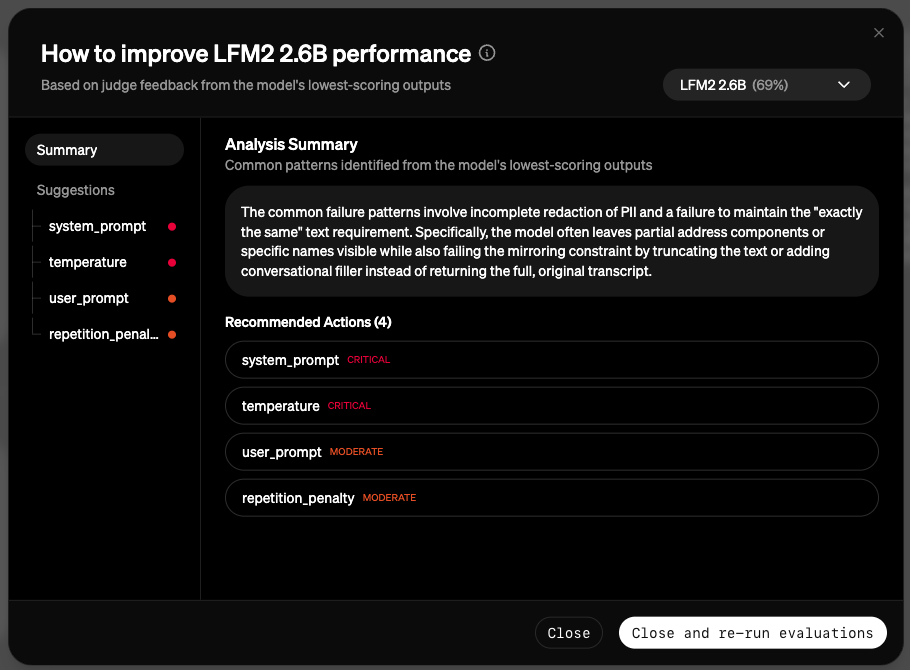 Screenshot of workbench suggested improvements