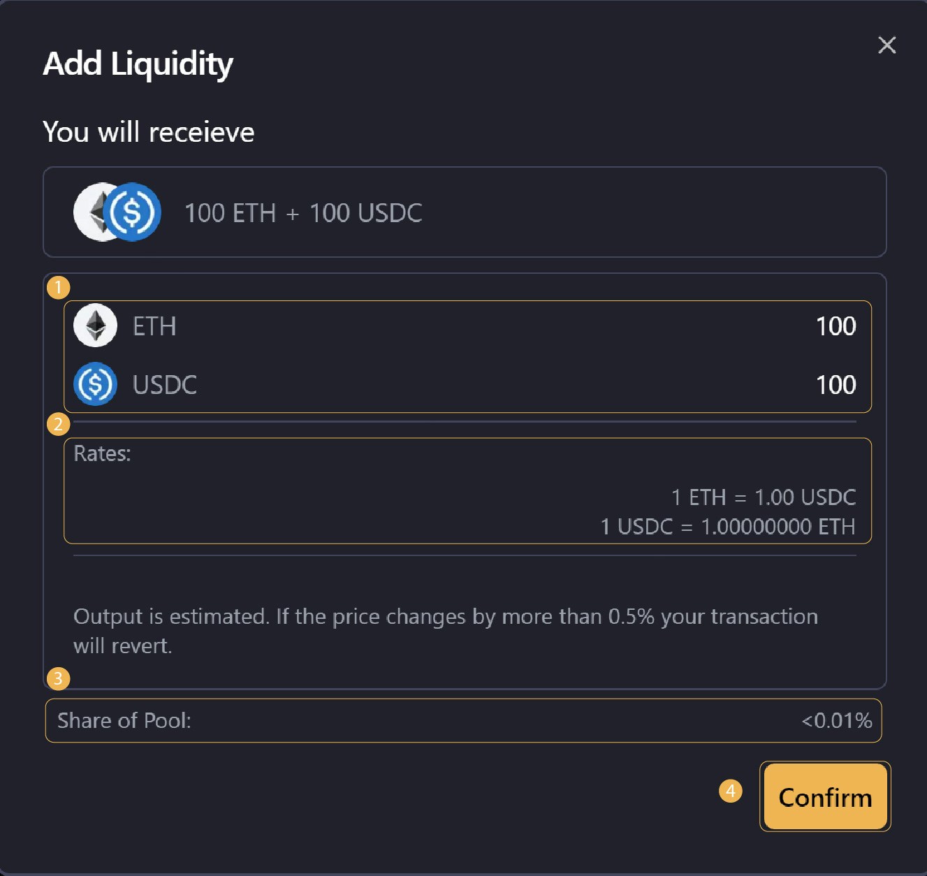Confirm Liquidity UI