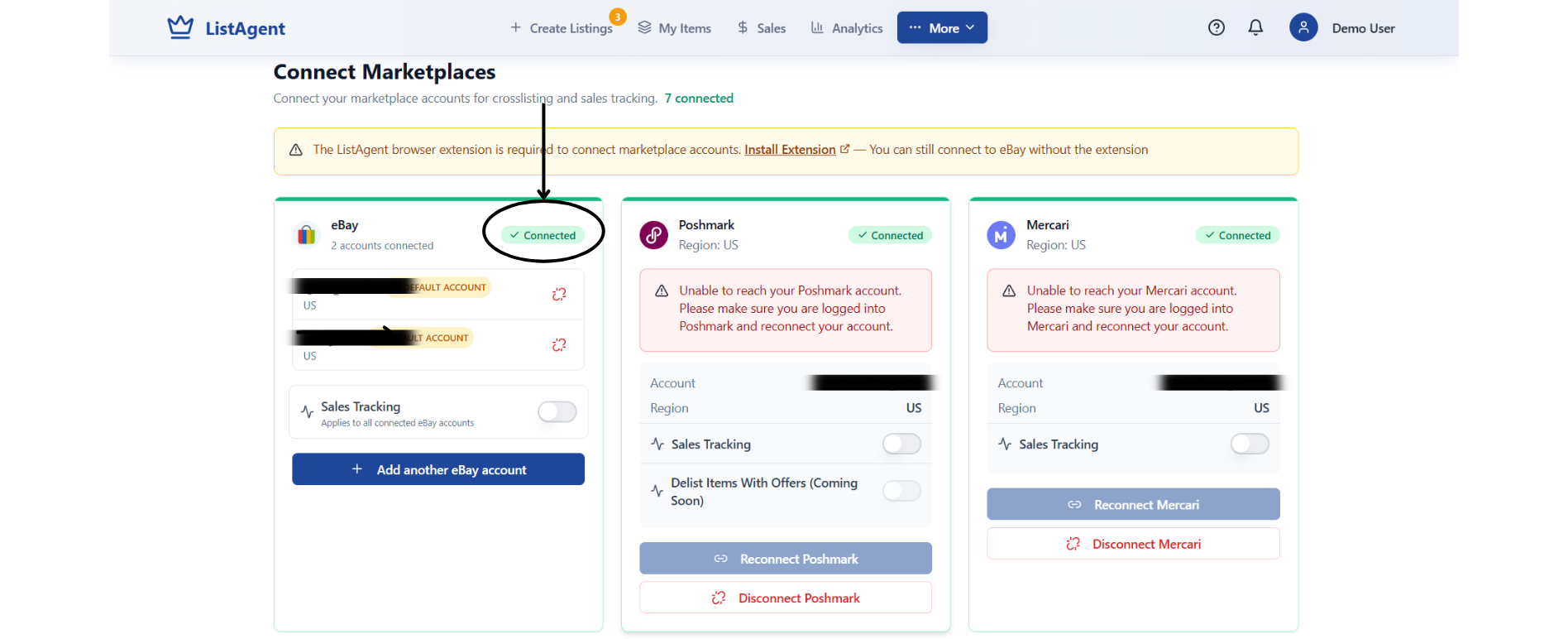 eBay Connected Status