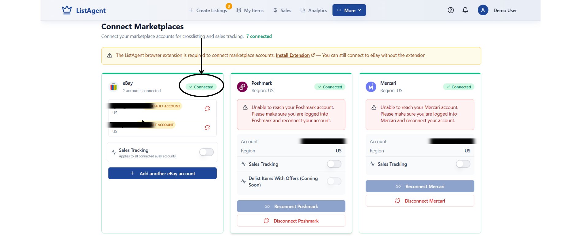 eBay Connected Status