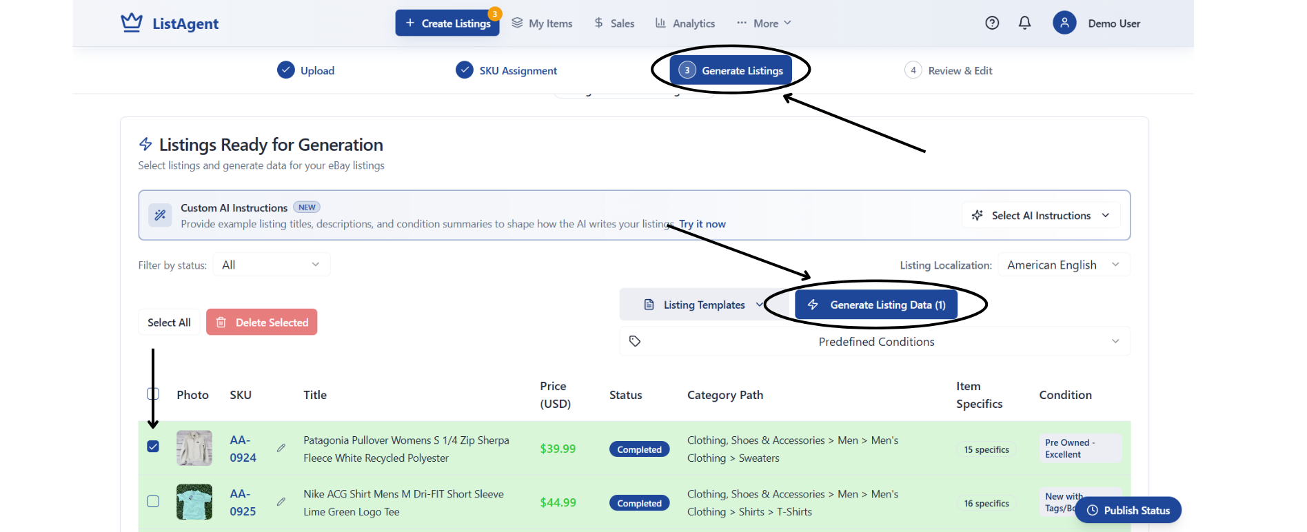 Generate Listing Data
