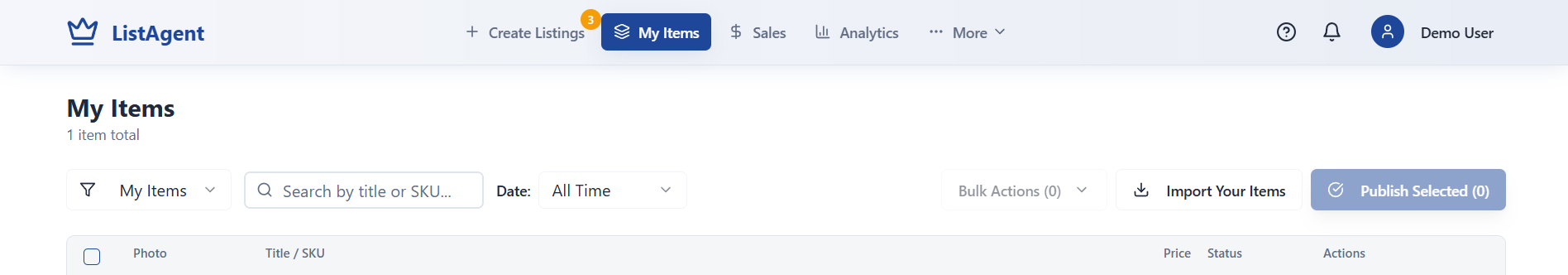 My Items Dashboard
