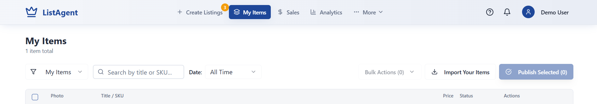 My Items Dashboard