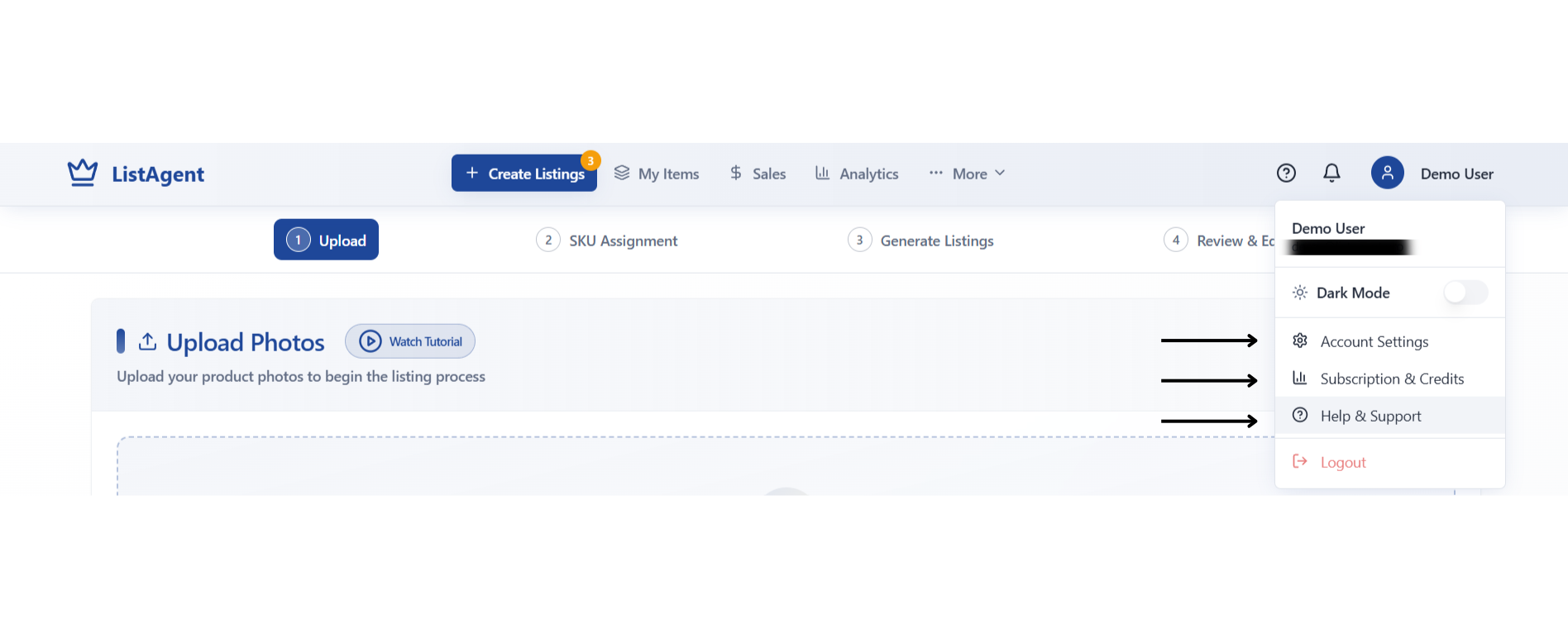 Settings Dropdown