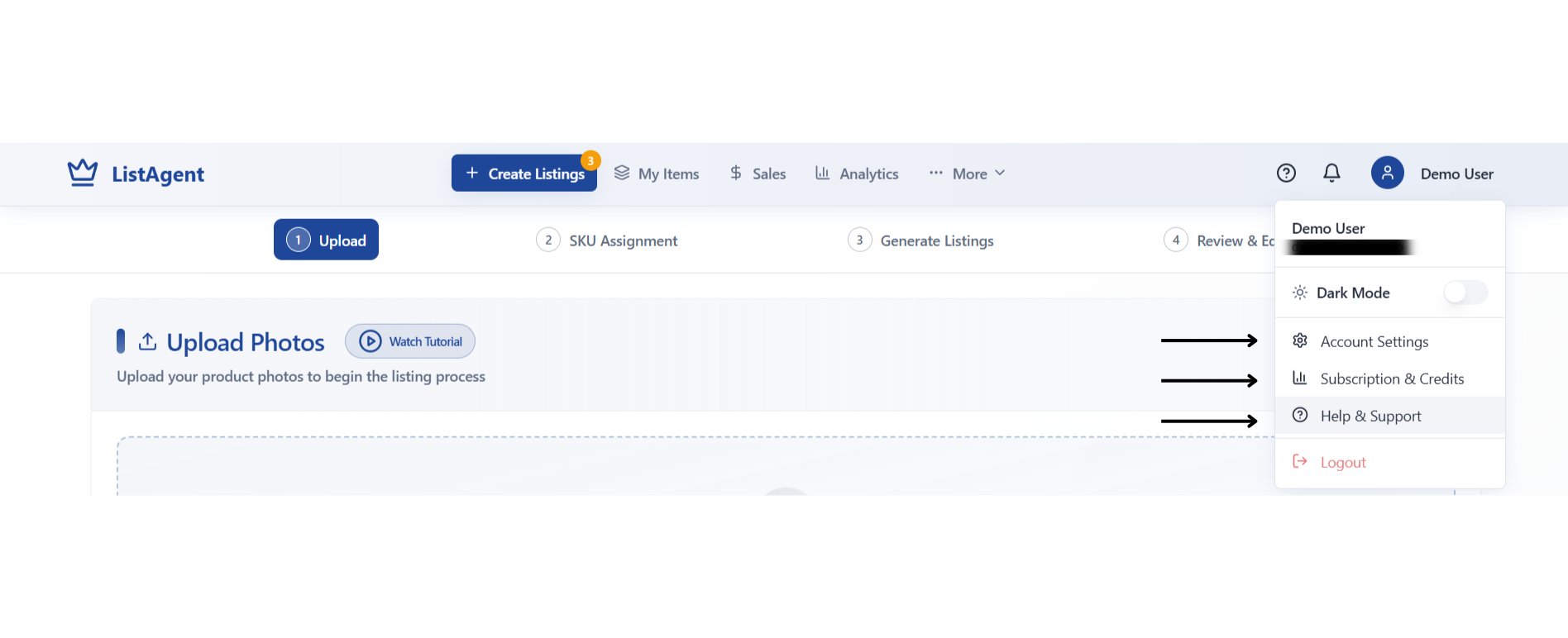 Settings Dropdown