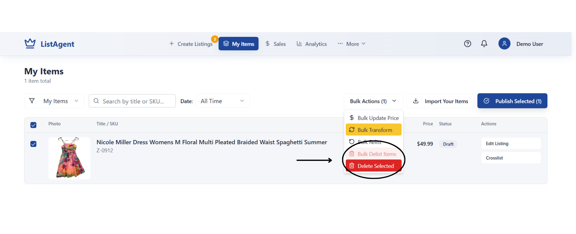 Delist and Delete Actions