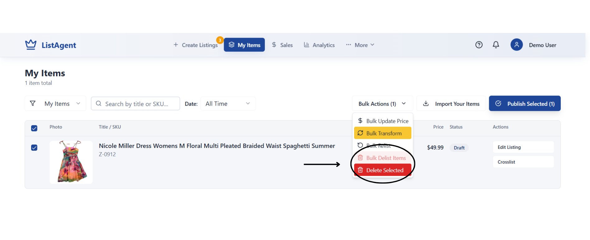Delist and Delete Actions
