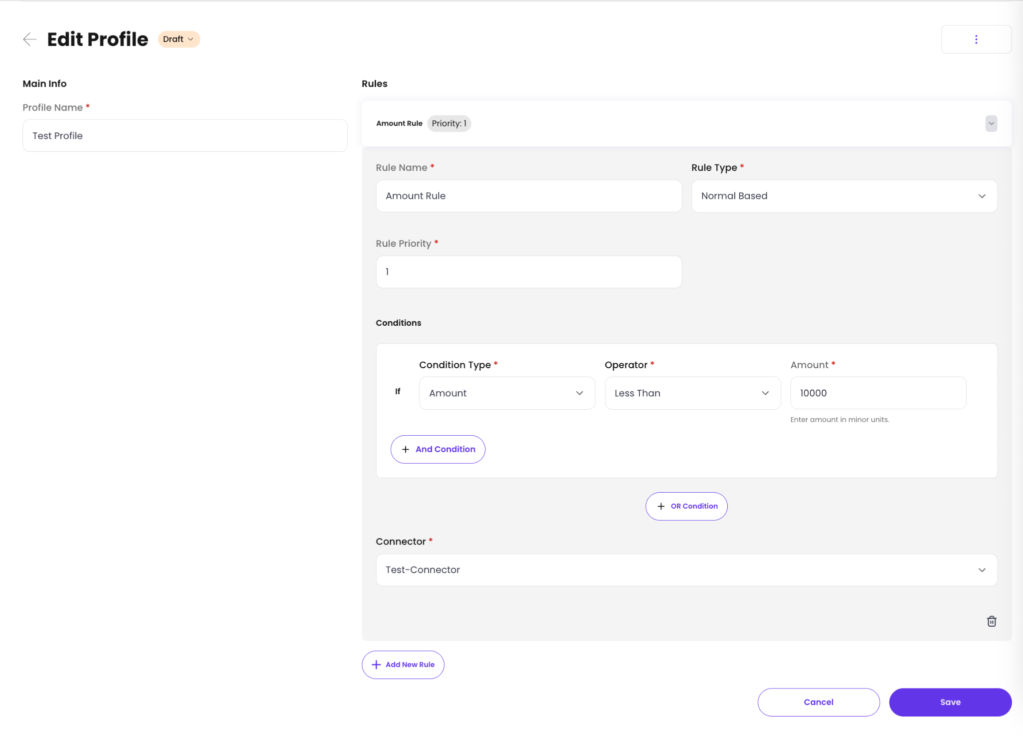 Configure a routing rule with the test connector