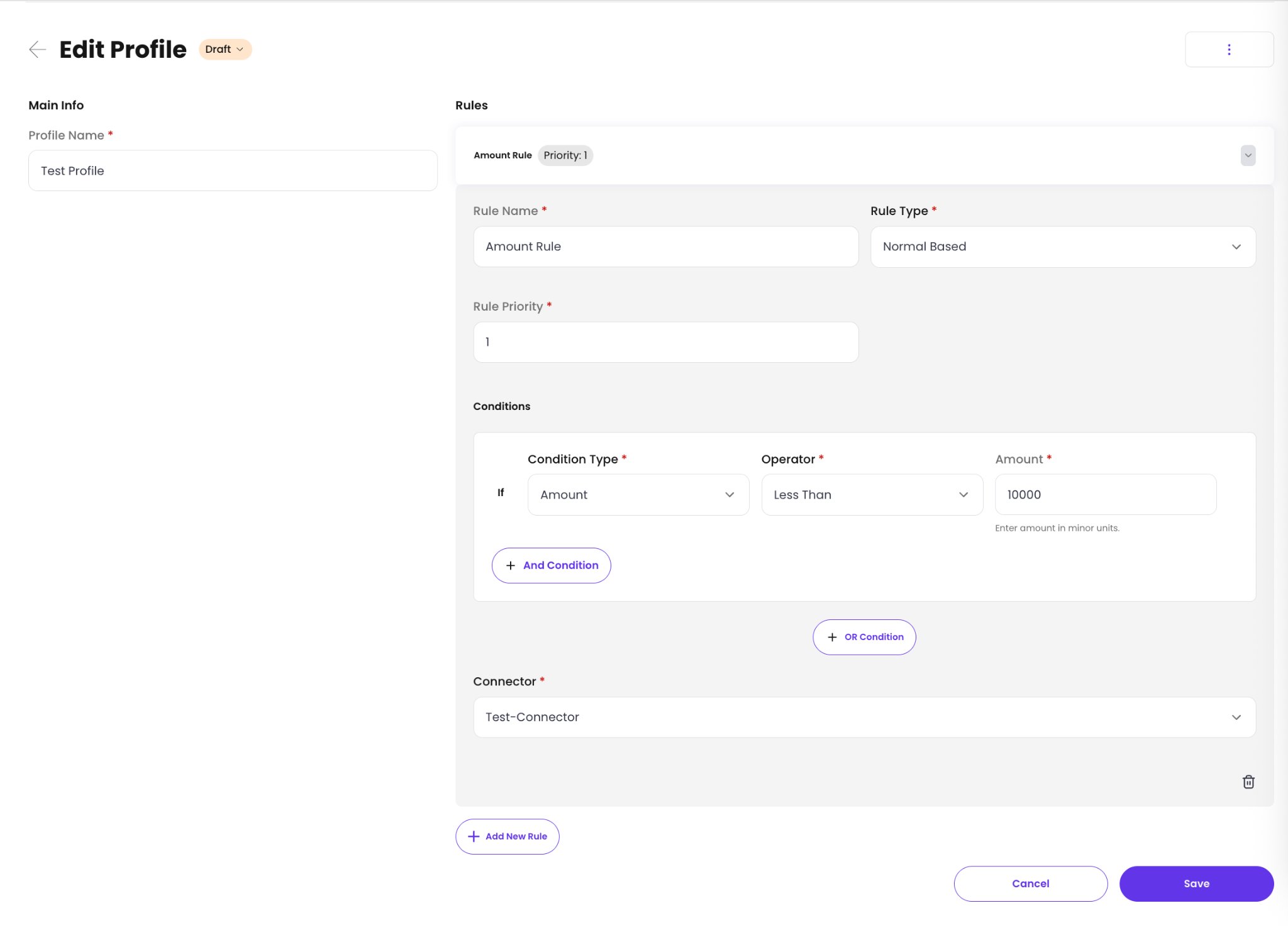 Configure a routing rule with the test connector