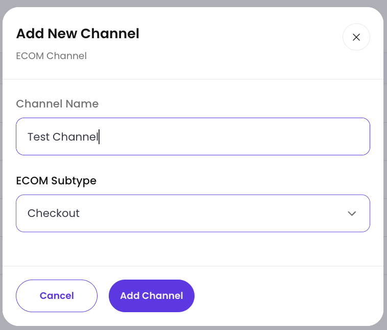 Enter the channel name and subtype