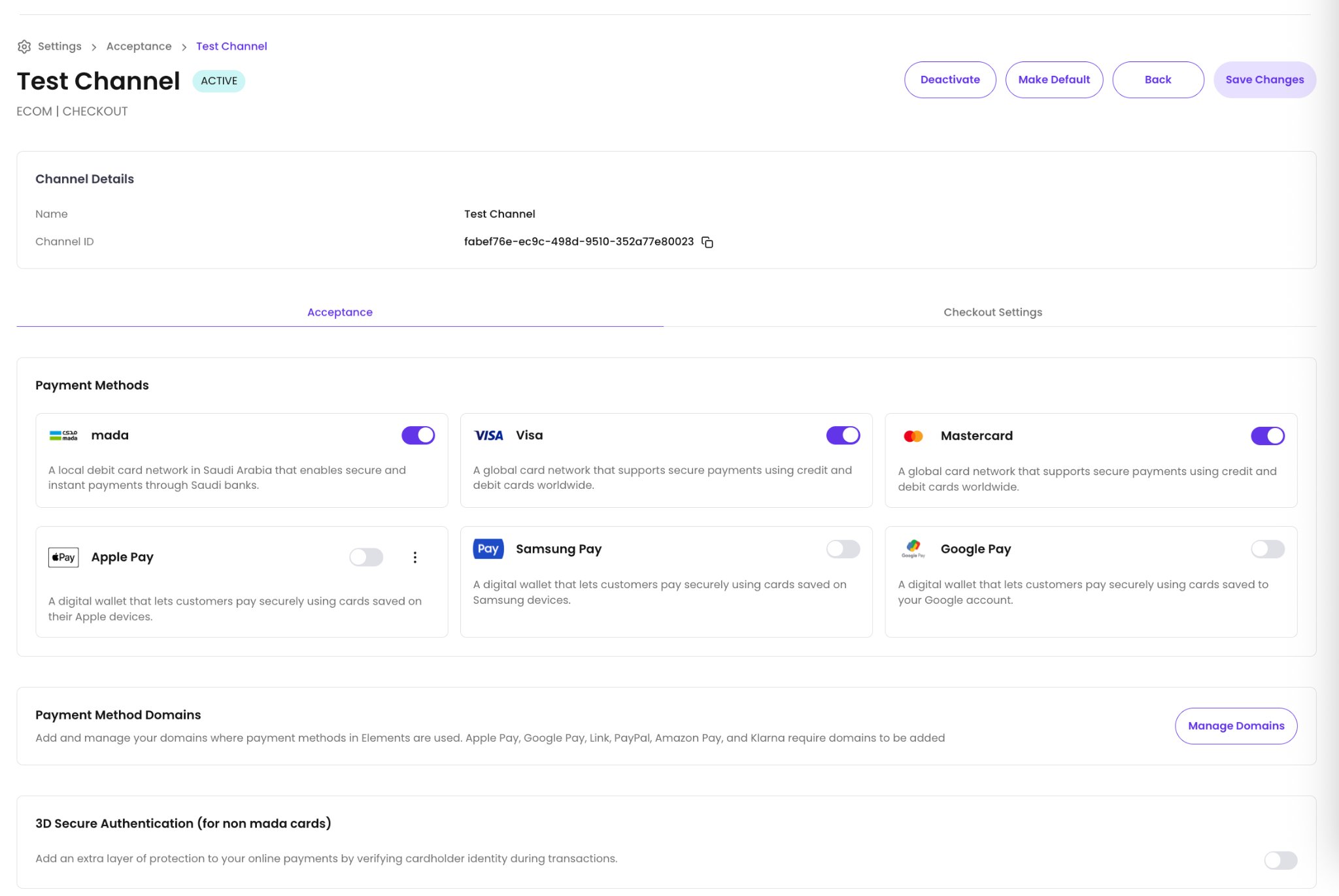 Configure payment methods for the channel