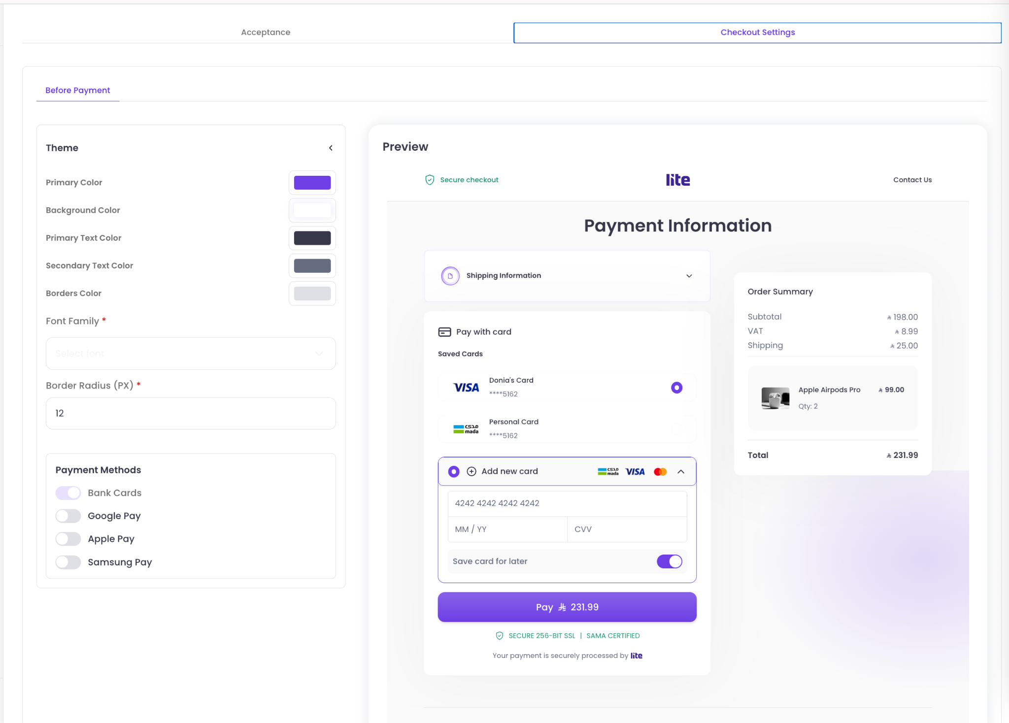 Configure the channel checkout styling