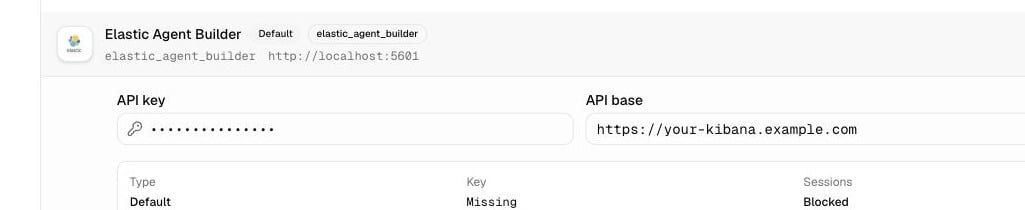 Elastic Agent Builder runtime credential form