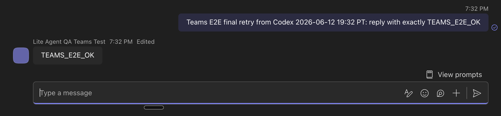 Teams bot replying to an agent prompt