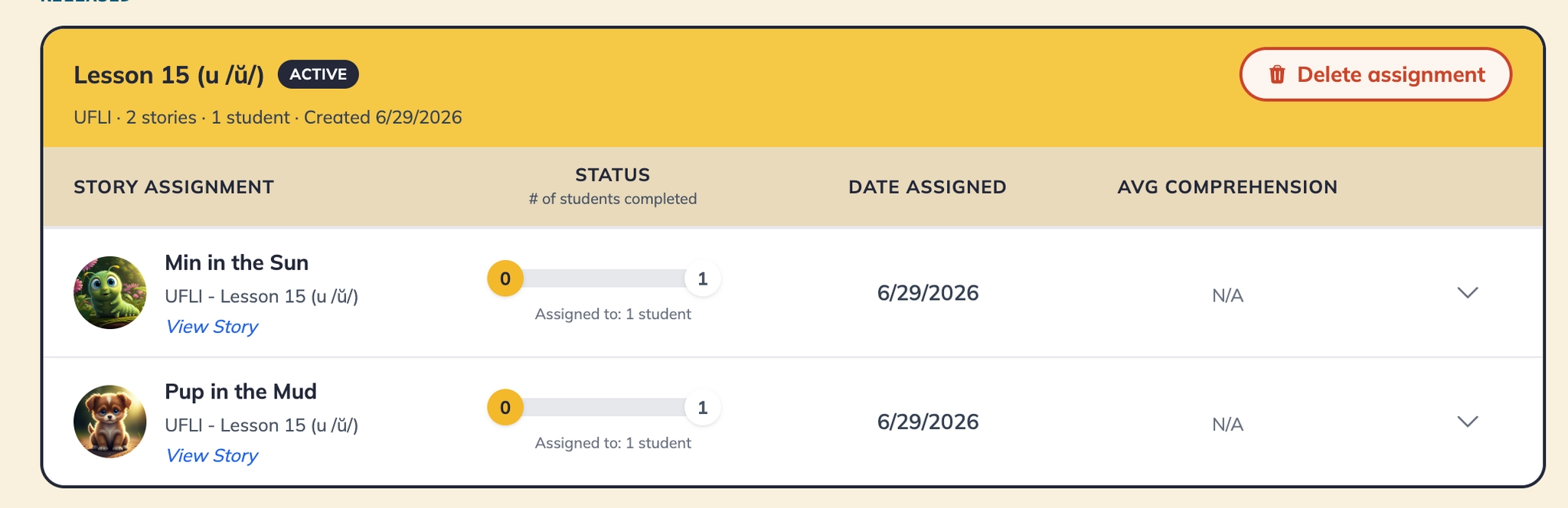 Delete assignment icon
