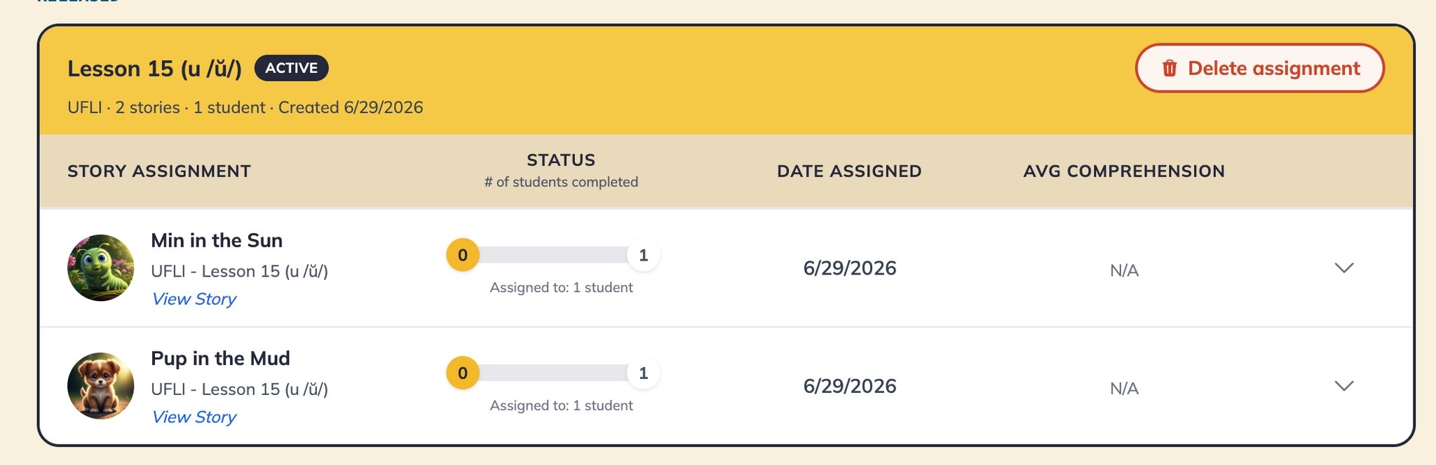 Delete assignment icon