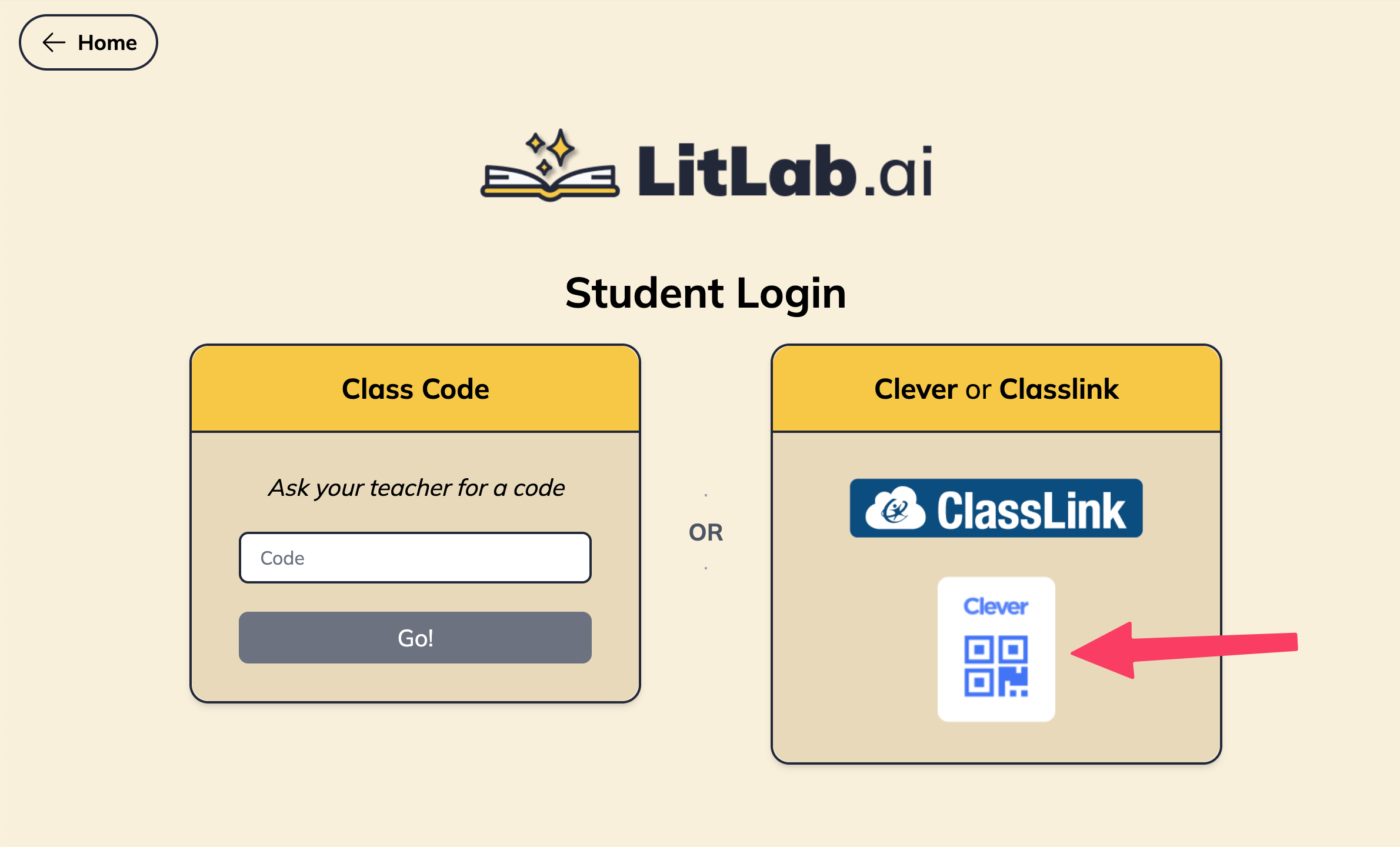 Sign in with Clever button on the LitLab student sign-in page