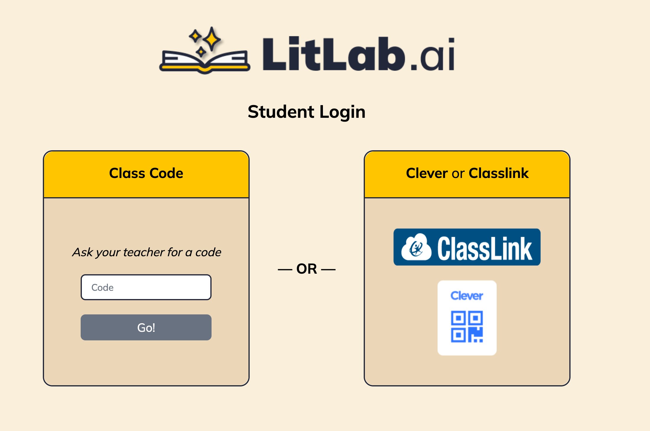 Sign in with ClassLink button on the LitLab student sign-in page
