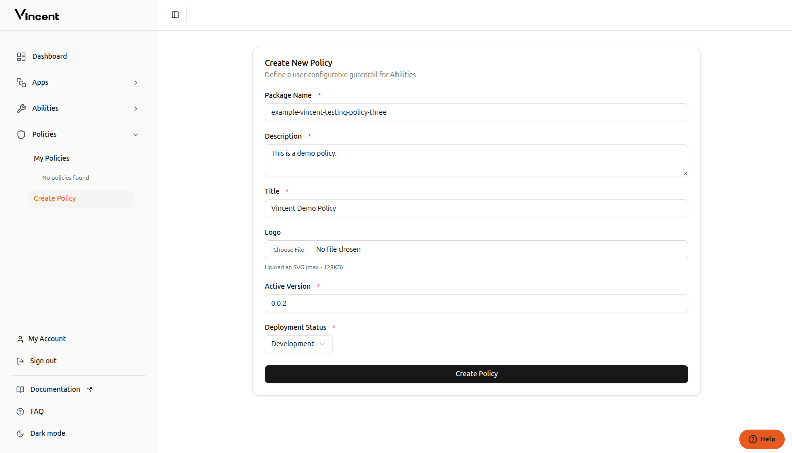 Policy details form