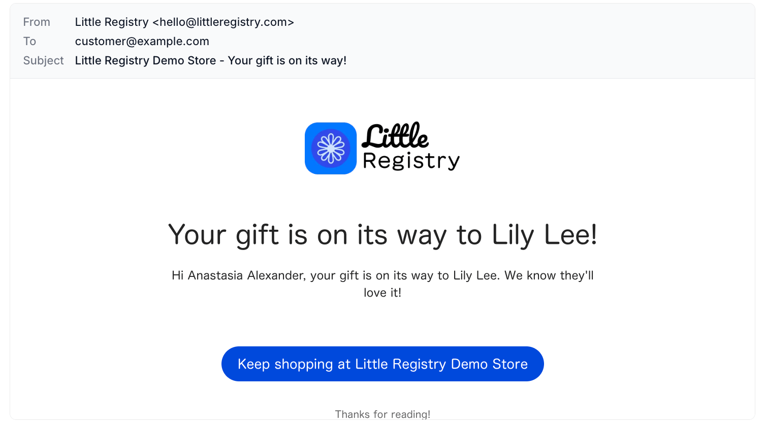Order Confirmation For Gift Giver Email