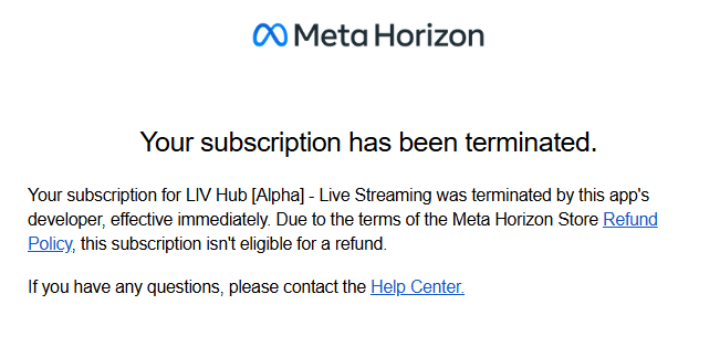 Livhub Subscription Termination Email