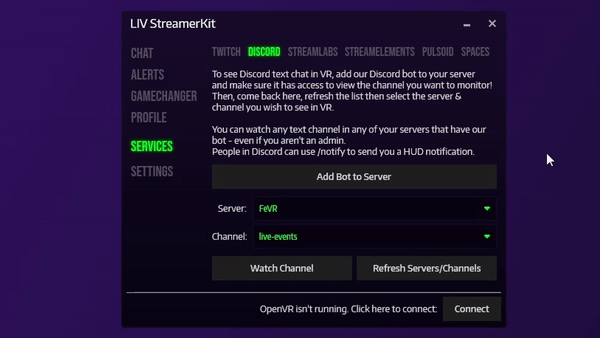 LIV Discordbot Seletserverchannel