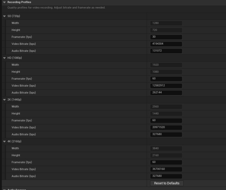 Unreal Quality Settings